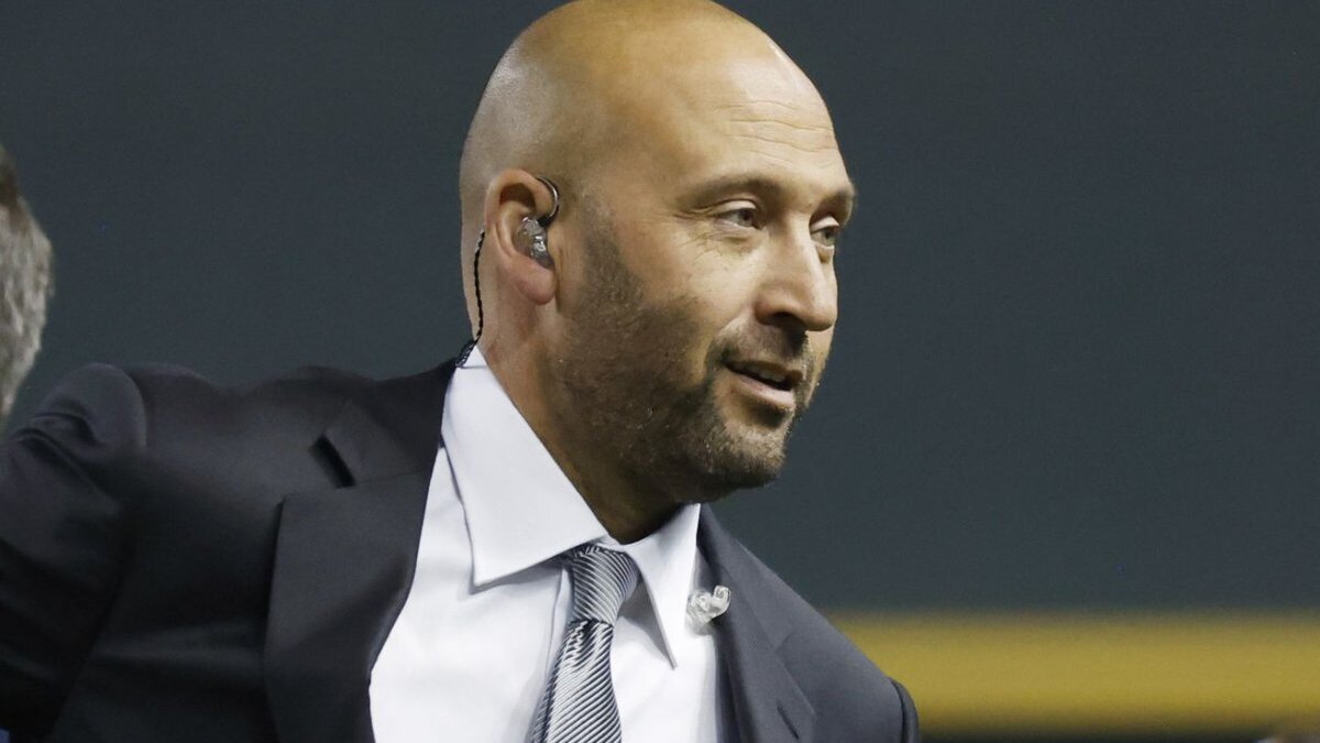 Derek Jeter walks onto the field at Chase Field in Phoenix on October 31, 2023. The MLB legend turns 52 on June 26. File Photo by John Angelillo/UPI