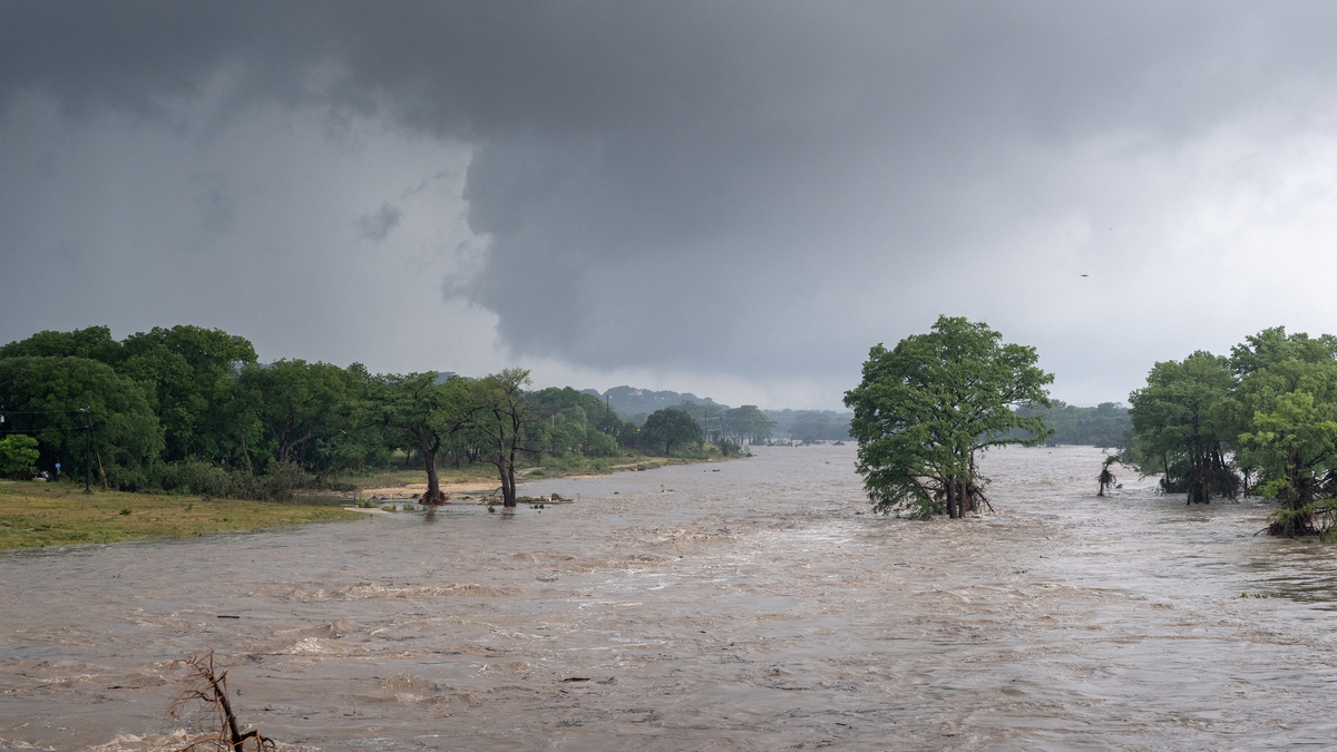 The Guadalupe River is seen on July 16, 2026, in Center Point, Texas. Flash floods swept across parts of Central Texas, bringing heavy rainfall, prompting evacuations, and triggering multiple water rescues. 
