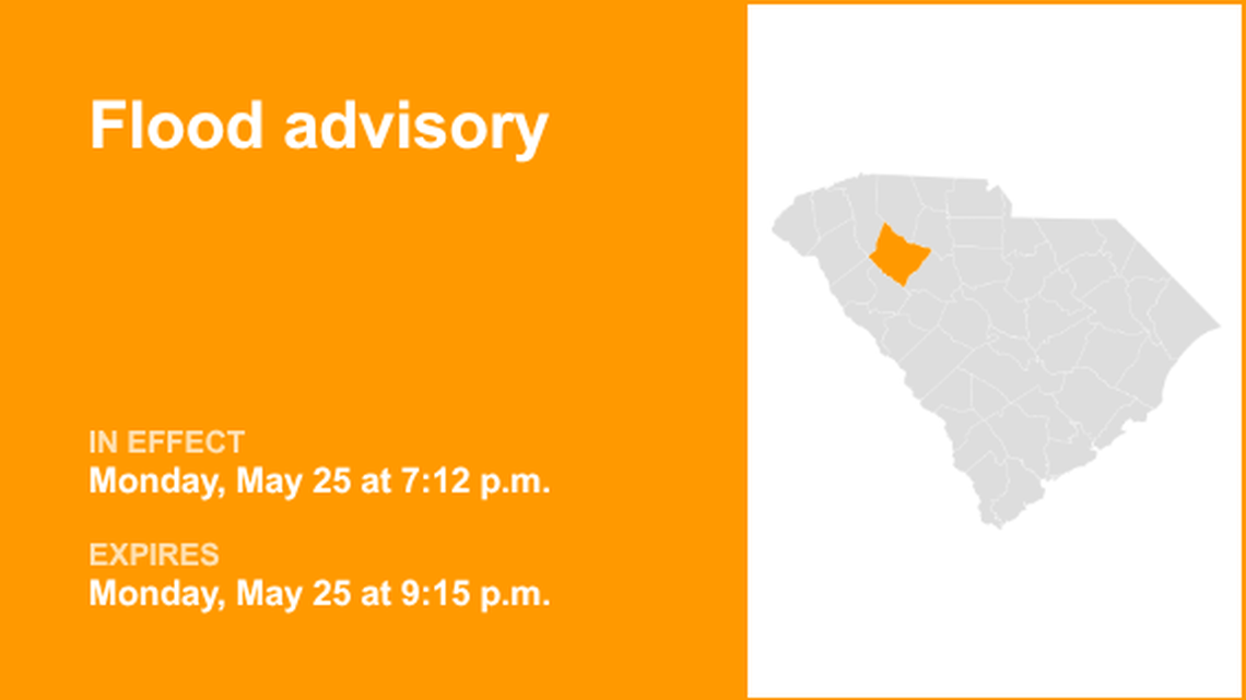 Flood advisory in place for Laurens County Monday night due to heavy rain 