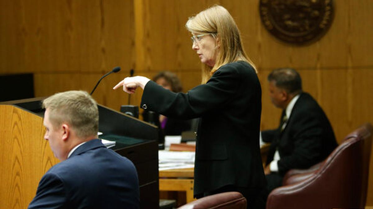 This file photo from July 30, 2018, shows former Douglas County Chief Assistant District Attorney Amy McGowan during a murder trial in in Lawrence, Kan.