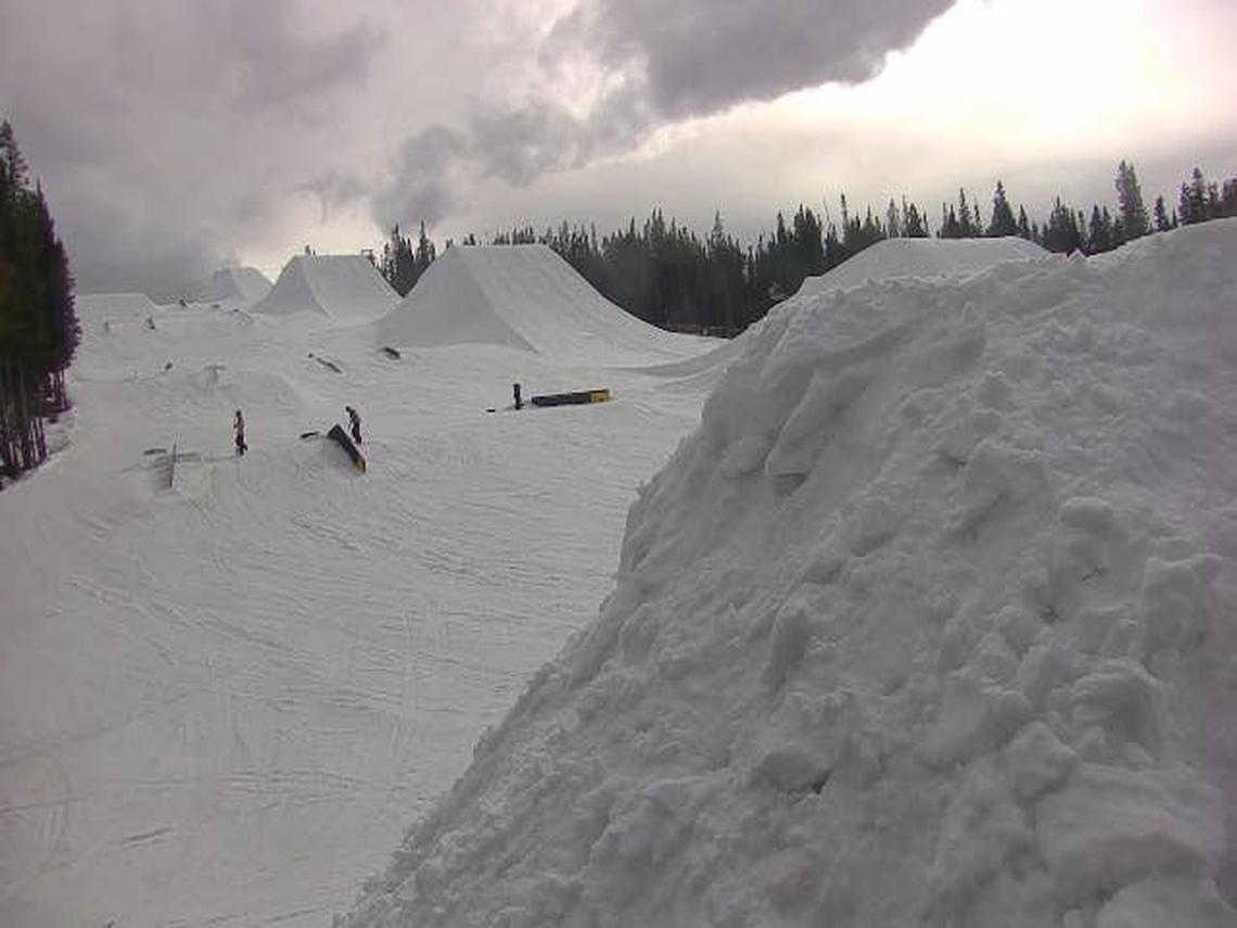  Copper Mountain Woodward terrain park webcam, April 16, 2026. 