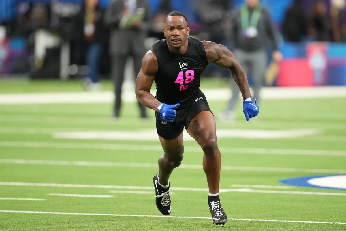  Feb 27, 2026; Indianapolis, IN, USA; Oklahoma defensive back Robert Spears-Jennings (DB48) during the NFL Scouting Combine at Lucas Oil Stadium. Mandatory Credit: Kirby Lee-Imagn Images reuters.com,2026:newsml_MT1USATODAY28357483:1220074592