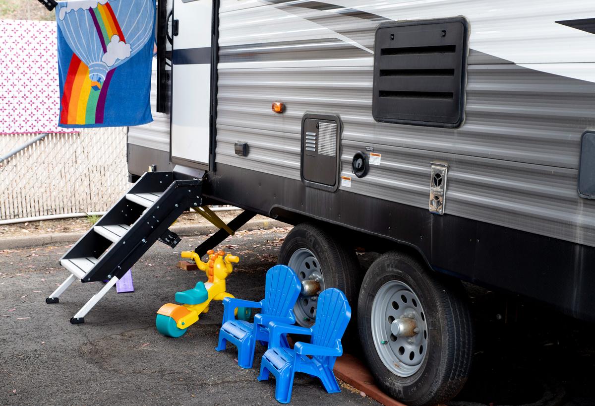  Homeless families can live in city-provided trailers indefinitely, but meet regularly with case managers to help them find permanent housing. Credit: Courtesy Jewish Family Service of San Diego