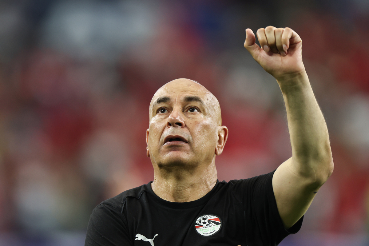  Head coach Hossam Hassan of Egypt celebrates after winning a FIFA World Cup 2026 round of 32 match against Australia at Dallas Stadium on July 3, 2026, in Arlington, Texas. (Photo by Omar Vega/Getty Images) 