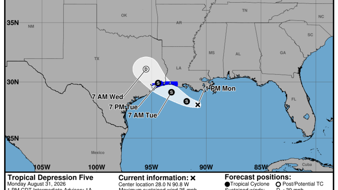 Monday, Aug. 31 update from the National Hurricane Center: Latest on the Tropical Depression 