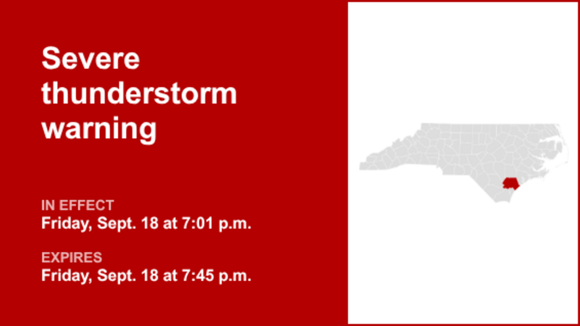 UPDATE: Severe thunderstorm warning for Pender County expected to expire at 7:45 p.m. 