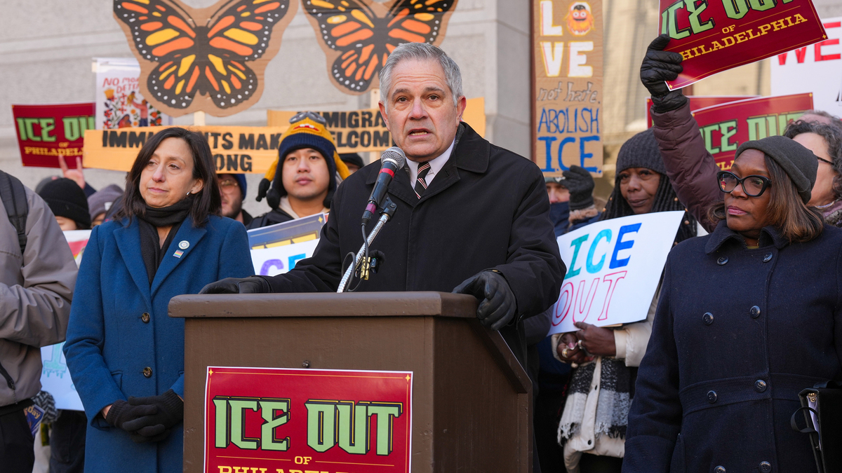 Larry Krasner, during a news conference at City Hall to announce a package of bills aimed at pushing back against ICE enforcement in Philadelphia, Jan. 27, 2026. (Jessica Griffin/The Philadelphia Inquirer/TNS)