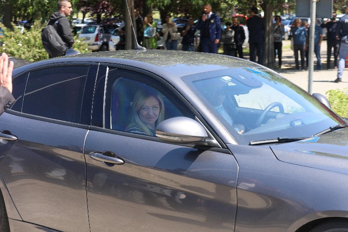 Italian Prime Minister Giorgia Meloni leaves Baggiovara hospital after privately visiting people wounded when a car drove into pedestrians in Modena, Italy, May 17, 2026. REUTERS/Stringer