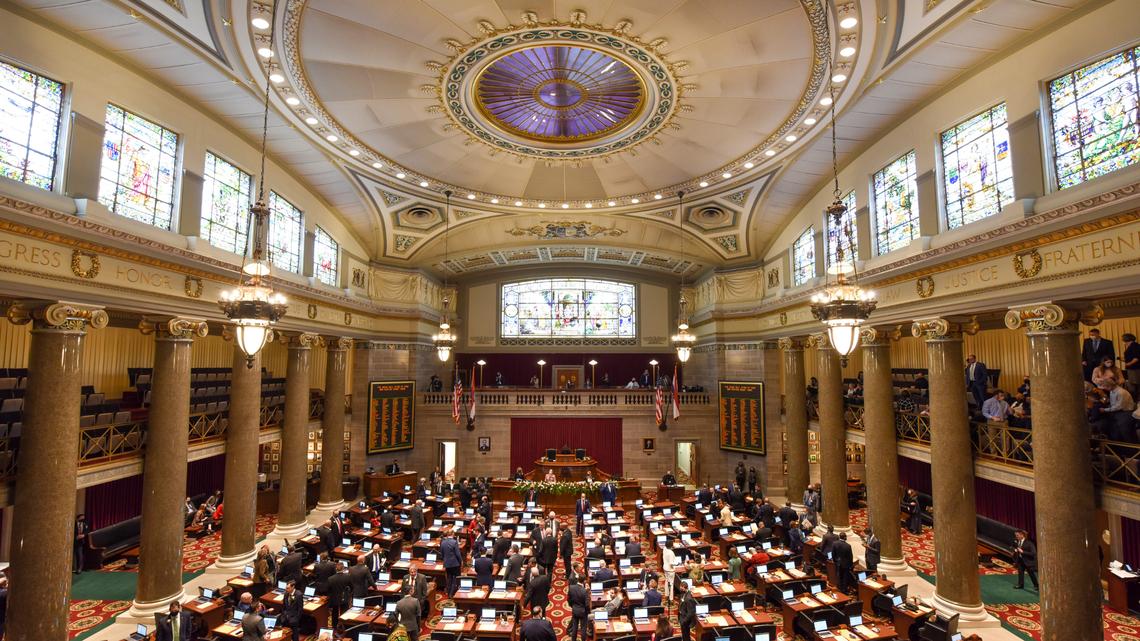 In this Jan. 6, 2021, file photo, legislators filter into the chamber of the Missouri House of Representatives in the Capitol in Jefferson City, Mo (Julie Smith/The Jefferson City News-Tribune via AP, File)