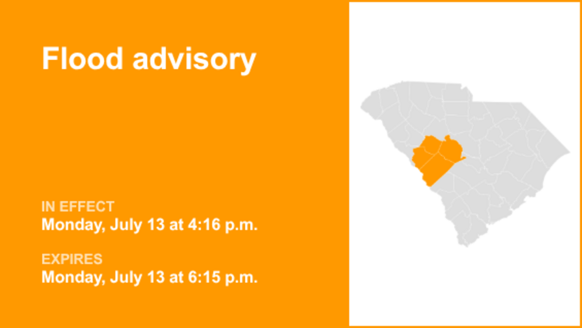 UPDATE: Flood advisory affecting Midlands until 2 a.m. Tuesday due to persistent downpours 