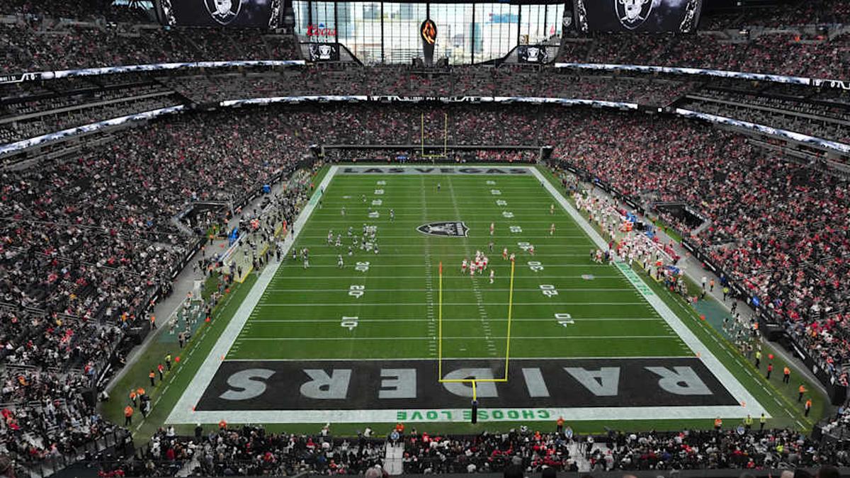  Jan 4, 2026; Paradise, Nevada, USA;A general overall view of Allegiant Stadium during the game between the Las Vegas Raiders and the Kansas City Chiefs. Mandatory Credit: Kirby Lee-Imagn Images | Kirby Lee-Imagn Images 