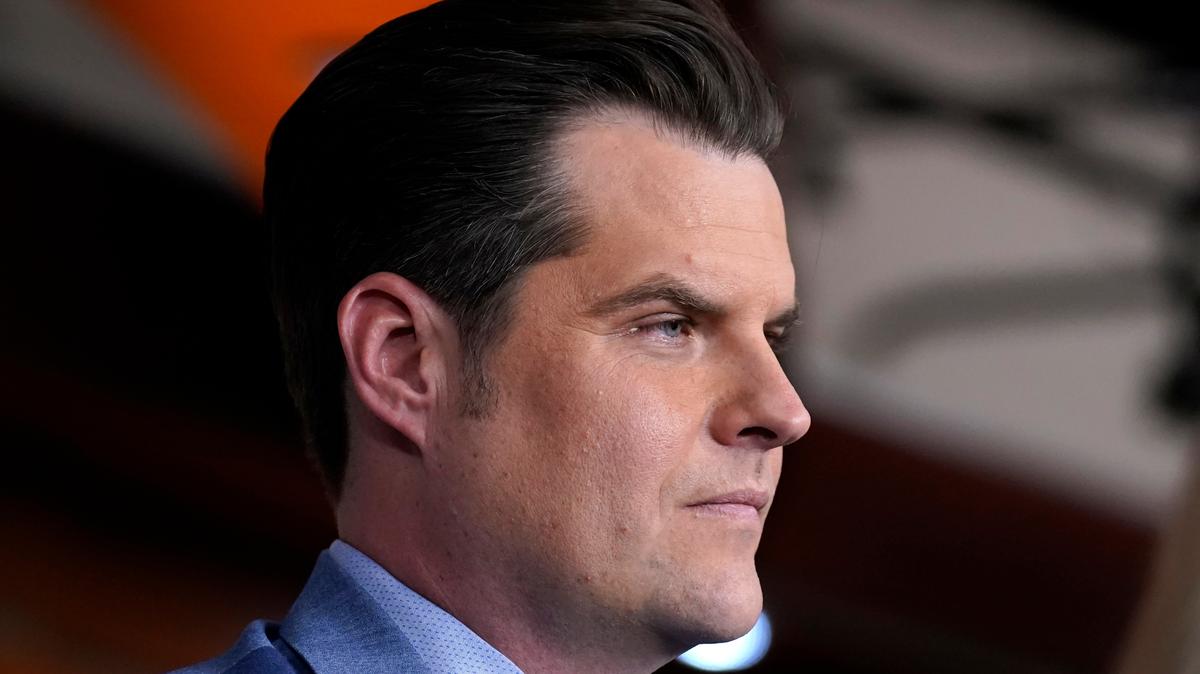 Florida Rep. Matt Gaetz at a news conference at the Capitol in Washington on Dec. 7, 2021.