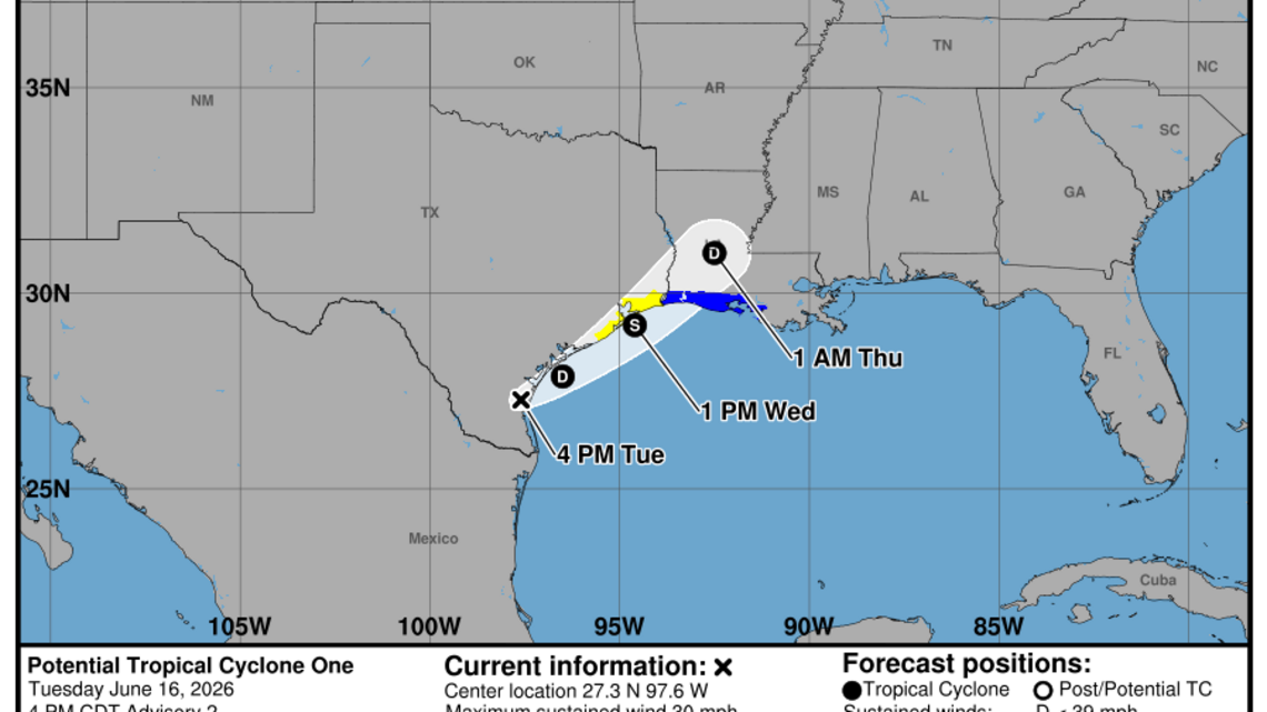 Tuesday, June 16 update from the NHC: Latest on the Potential Tropical Cyclone 