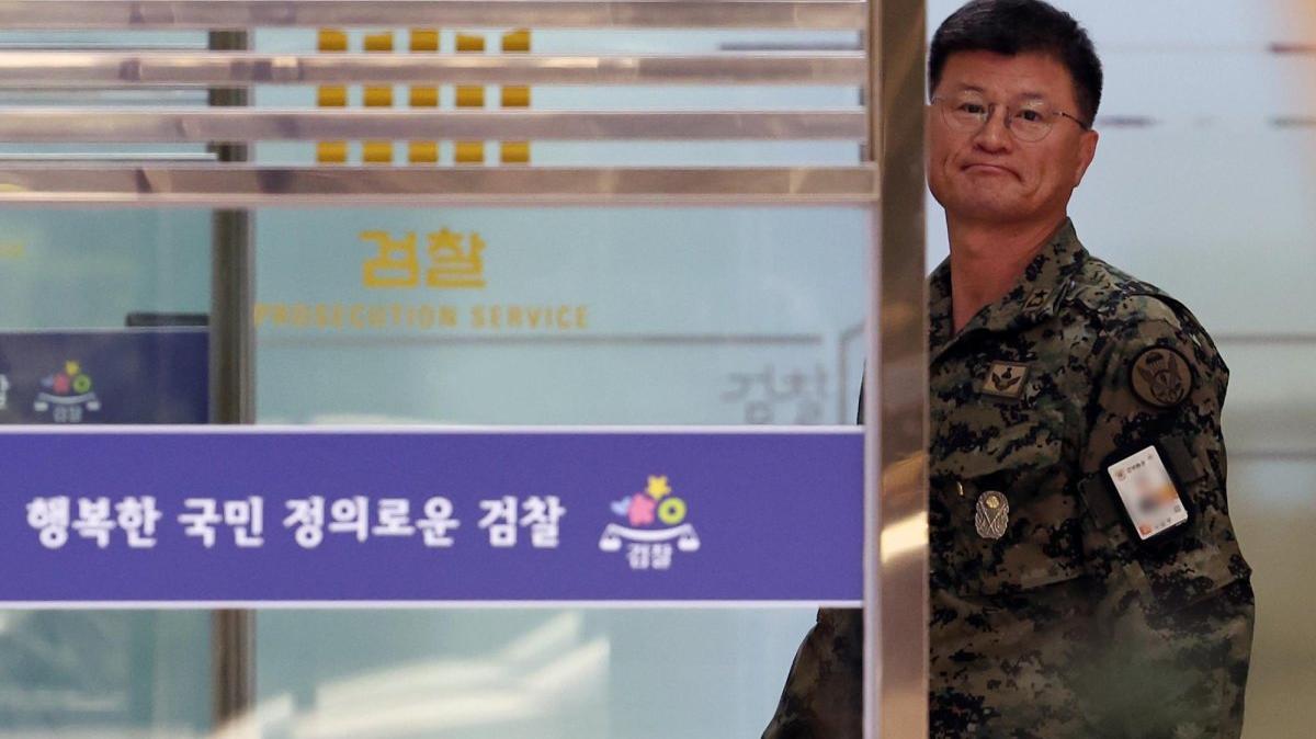 Seoul's Defense Ministry said Tuesday it dismissed three Army officers and removed another from service over their involvement in the 2024 martial law bid. One of the officers, Brig. Gen. Kim Jeong-geun, is seen in this December 2024 photo ahead of questioning by special prosecutors. File Photo by Yonhap