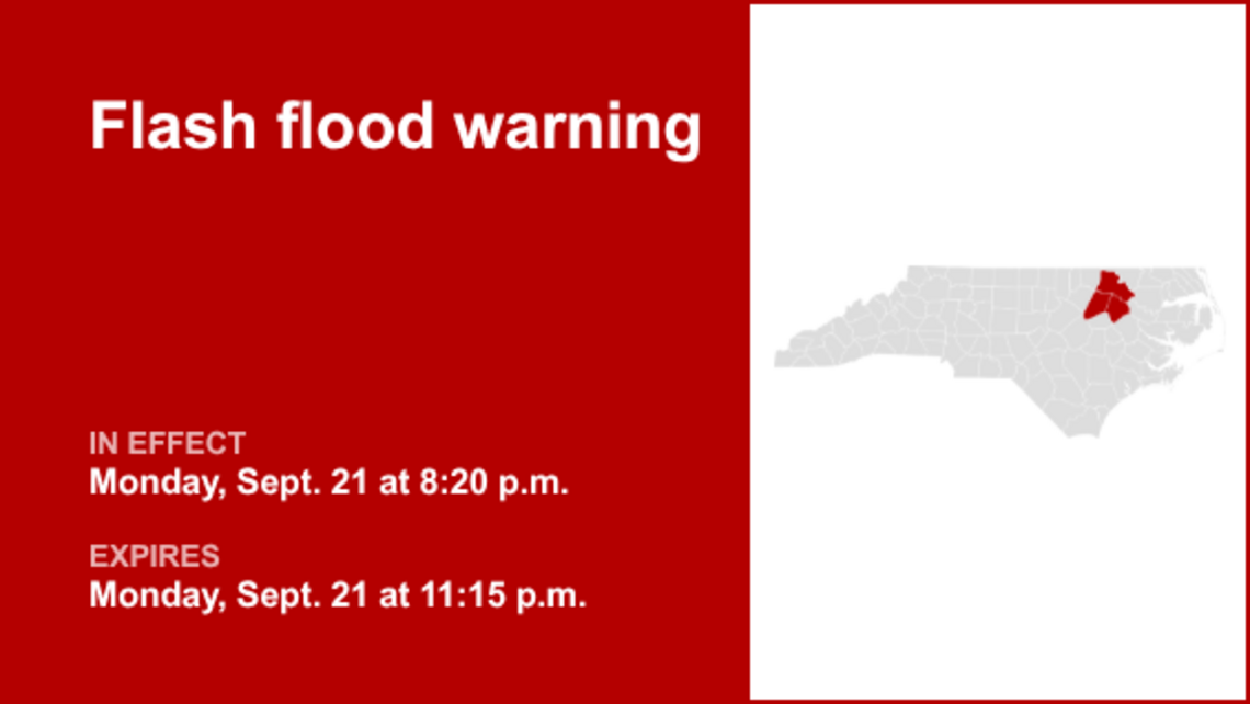 Flash flood warning in place for Eastern North Carolina Monday night, says the NWS 