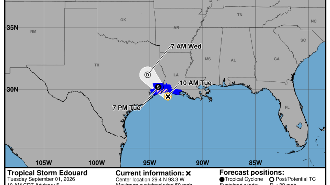 Latest update from the NHC on Tropical Storm Edouard for Tuesday, Sept. 1 