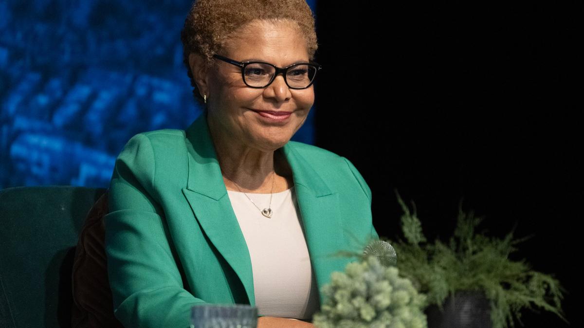 Los Angeles Mayor Karen Bass during a mayoral forum at Los Angeles Valley College on Wednesday, May 20, 2026.(Photo by Hans Gutknecht, Los Angeles Daily News/SCNG)