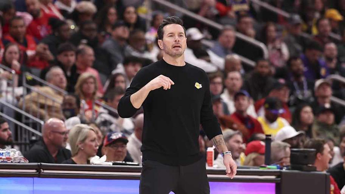  Mar 16, 2026; Houston, Texas, USA; Los Angeles Lakers head coach JJ Redick reacts during a play in the third quarter against the Houston Rockets at Toyota Center. Mandatory Credit: Troy Taormina-Imagn Images | Troy Taormina-Imagn Images 