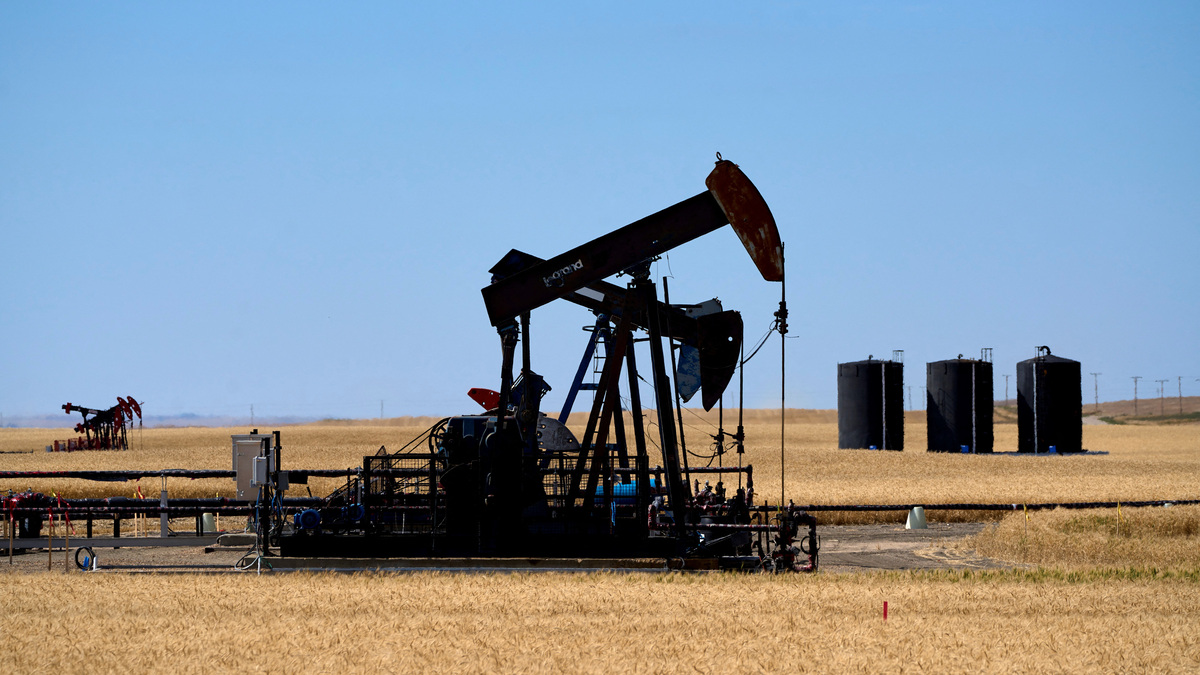 FILE PHOTO: Oil pumpjacks and tanks are pictured in a farmer’s field near Kindersley, Saskatchewan, Canada September 5, 2024. REUTERS/Todd Korol/File Photo