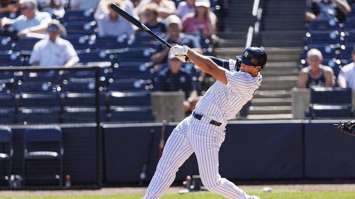  New York Yankees outfielder Spencer Jones (78) hits a home run against the Detroit Tigers during the second inning in a Spring Training game at George M. Steinbrenner Field. | Morgan Tencza-Imagn Images 