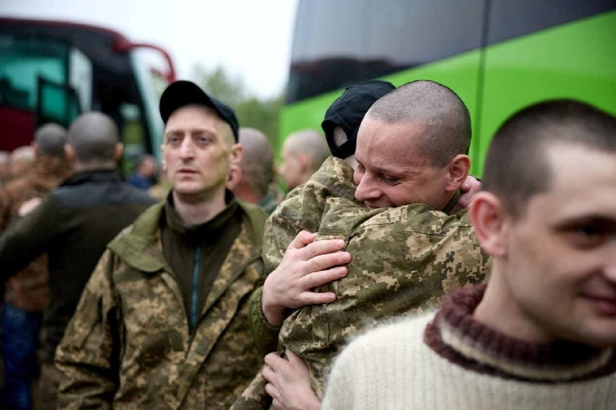 Ukrainian prisoners of war (POWs) after a swap, amid Russia's attack on Ukraine, at an unknown location in Ukraine, in this handout picture released May 15, 2026. Ukraine's President Volodymyr Zelenskiy via Telegram/Handout via REUTERS