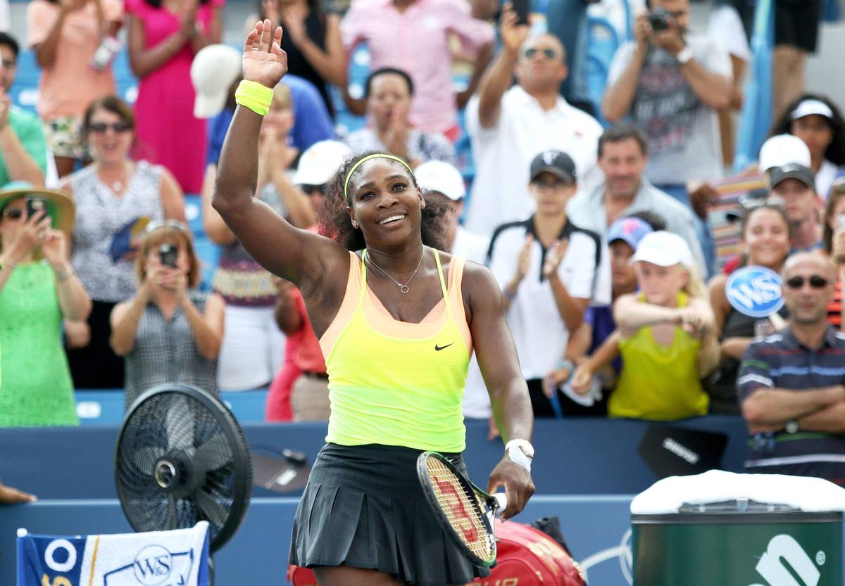  Serena Williams defeated Simona Halep, 6-3, 7-6 (5) in the Western and Southern Open finals at the Lindner Family Tennis Center in Mason on Sunday August 23, 2015. 