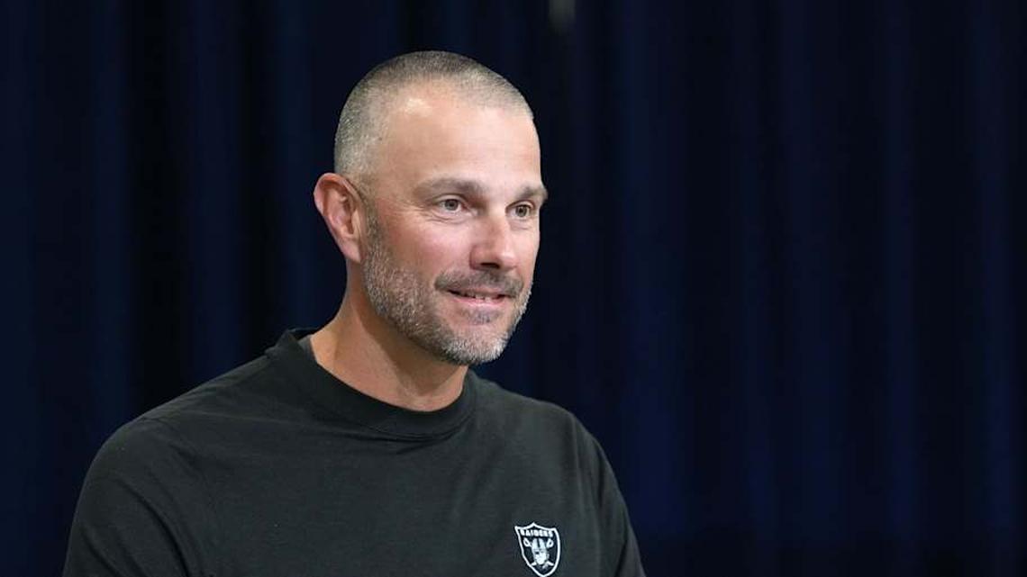  Feb 24, 2026; Indianapolis, IN, USA; Las Vegas Raiders general manager John Spytek speaks at the NFL Scouting Combine at the Indiana Convention Center. Mandatory Credit: Kirby Lee-Imagn Images | Kirby Lee-Imagn Images 