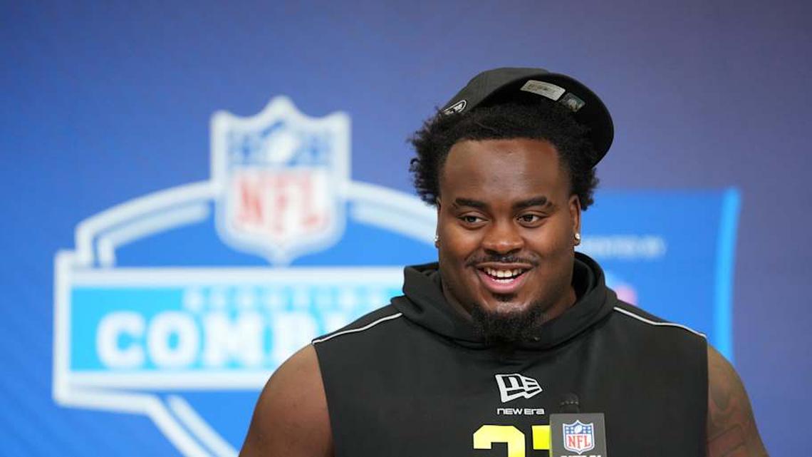  Feb 25, 2026; Indianapolis, IN, USA; UCLA defensive lineman Gary Smith III (DL27) speaks during the NFL Scouting Combine at the Indiana Convention Center. Mandatory Credit: Kirby Lee-Imagn Images | Kirby Lee-Imagn Images 