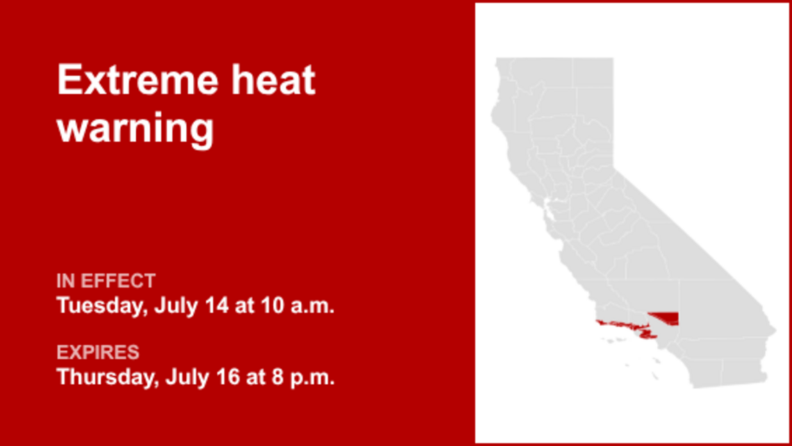 Extreme heat warning in place for Southern California from Tuesday to Thursday 