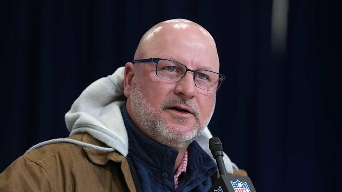  Feb 24, 2026; Indianapolis, IN, USA; Los Angeles Chargers general manager Joe Hortiz speaks at the NFL Scouting Combine at the Indiana Convention Center. Mandatory Credit: Kirby Lee-Imagn Images | Kirby Lee-Imagn Images 