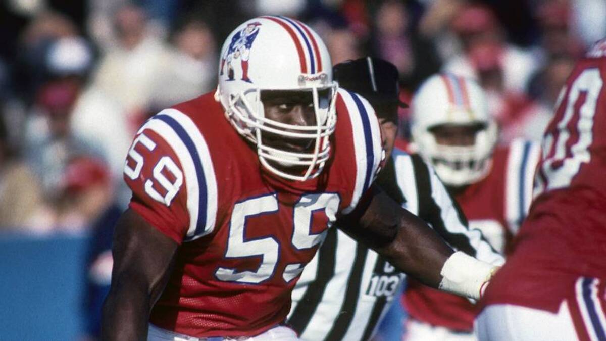  Nov 5, 1989; Foxboro, MA, USA: FILE PHOTO; New England Patriots linebacker Vincent Brown (59) in action against the New York Jets at Foxboro Stadium. Mandatory Credit: Dick Raphael-Imagn Images | Dick Raphael-Imagn Images 