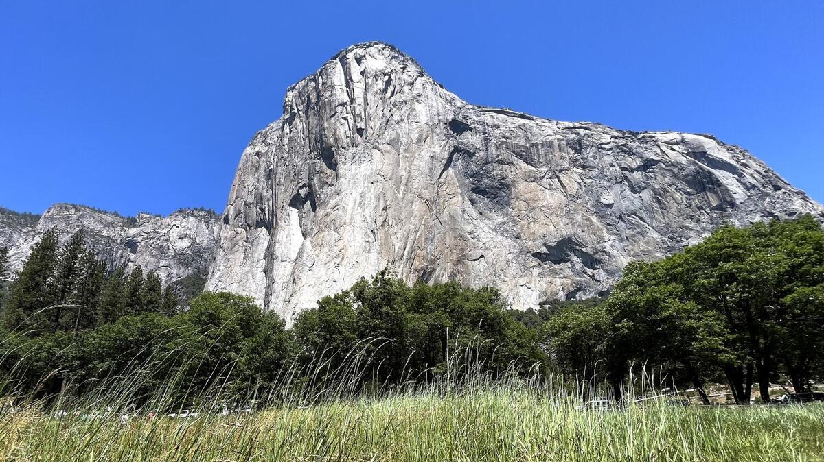 El Capitan, as seen from a nearby meadow inside Yosemite National Park.