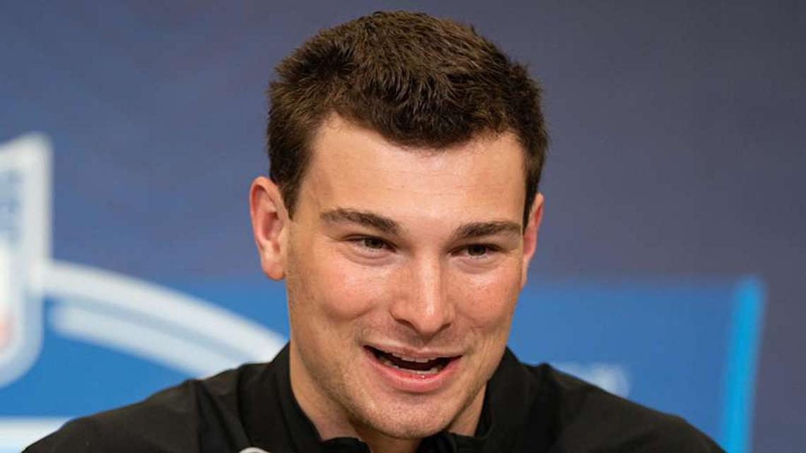  Feb 27, 2026; Indianapolis, IN, USA; Indiana quarterback Fernando Mendoza (QB11) speaks to members of the media during the NFL Combine at the Indiana Convention Center. Mandatory Credit: Jacob Musselman-Imagn Images | Jacob Musselman-Imagn Images 