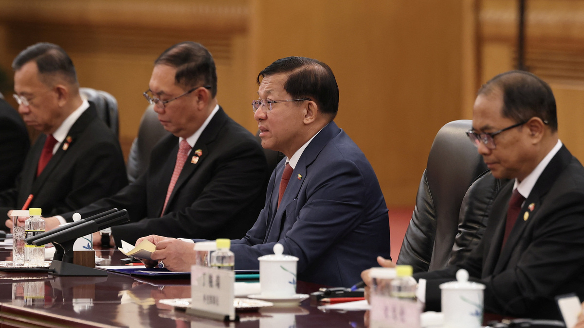 BEIJING, CHINA - JUNE 16: Myanmar's President Min Aung Hlaing attends a meeting with Chinese President Xi Jinping (not pictured) at the Great Hall of the People on June 16, 2026 in Beijing, China.     Lintao Zhang/Pool via REUTERS