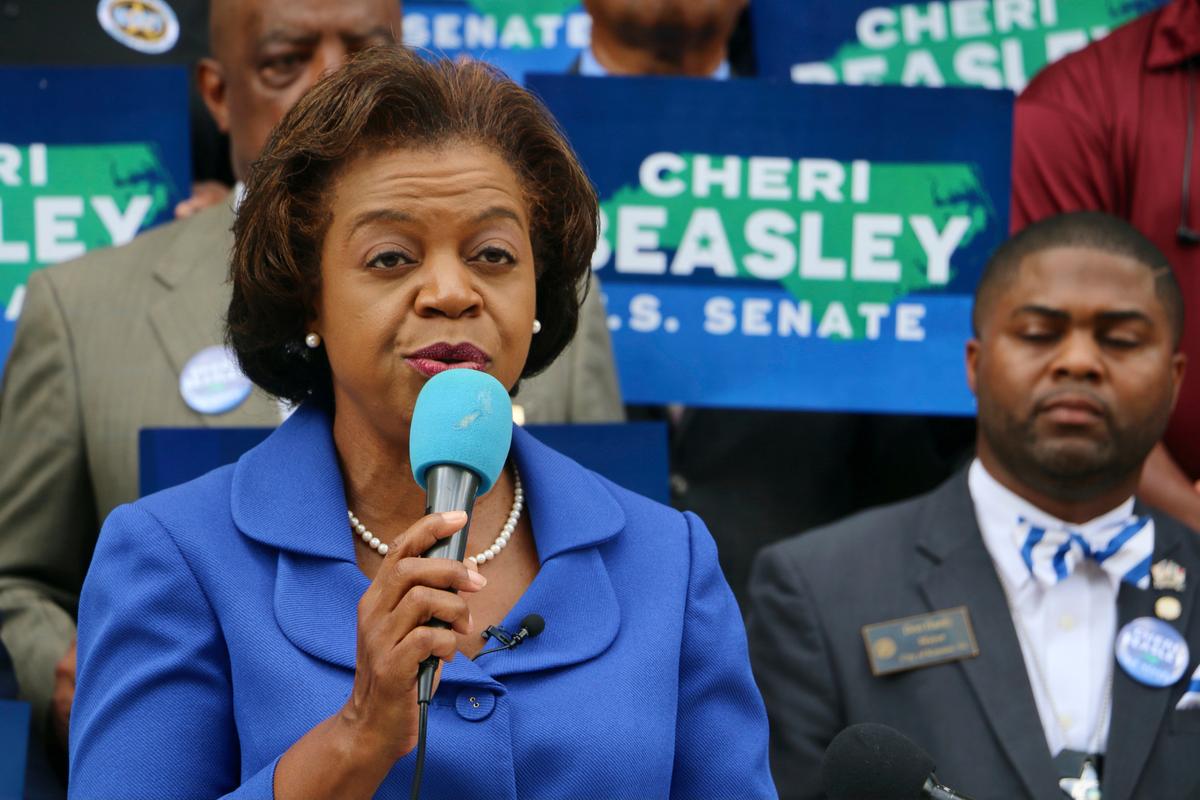 Democratic U.S. Senate candidate Cheri Beasley speaks during a campaign appearance in Durham, N.C., on Monday, Aug. 29, 2022. (AP Photo/Hannah Schoenbaum)