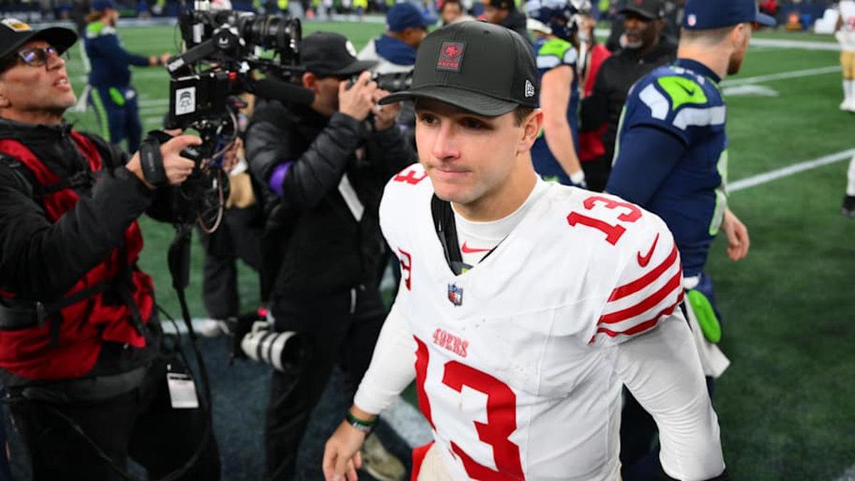  Jan 17, 2026; Seattle, WA, USA; San Francisco 49ers quarterback Brock Purdy (13) leaves the field following an NFC Divisional Round game against the Seattle Seahawks at Lumen Field. Mandatory Credit: Steven Bisig-Imagn Images | Steven Bisig-Imagn Images 