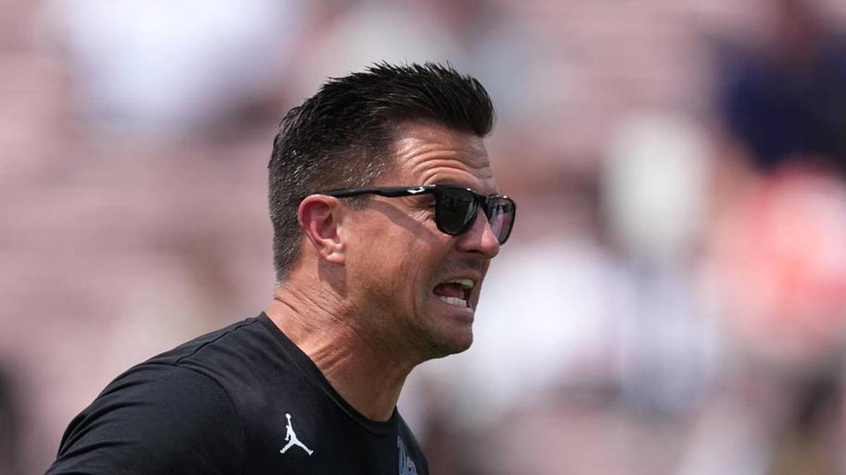  May 2, 2026; Pasadena, CA, USA; UCLA Bruins coach Bob Chesney reacts during the spring game at Rose Bowl. Mandatory Credit: Kirby Lee-Imagn Images | Kirby Lee-Imagn Images 