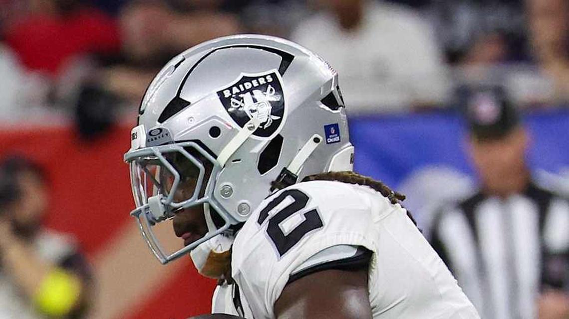  Dec 21, 2025; Houston, Texas, USA; Las Vegas Raiders running back Ashton Jeanty (2) rushes against the Houston Texans in the second half at NRG Stadium. Mandatory Credit: Thomas Shea-Imagn Images | Thomas Shea-Imagn Images 