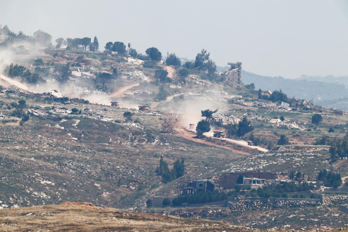 A military convoy manoeuvres in Lebanon, as seen from the Israeli side of the border, June 1, 2026. REUTERS/Amir Cohen
