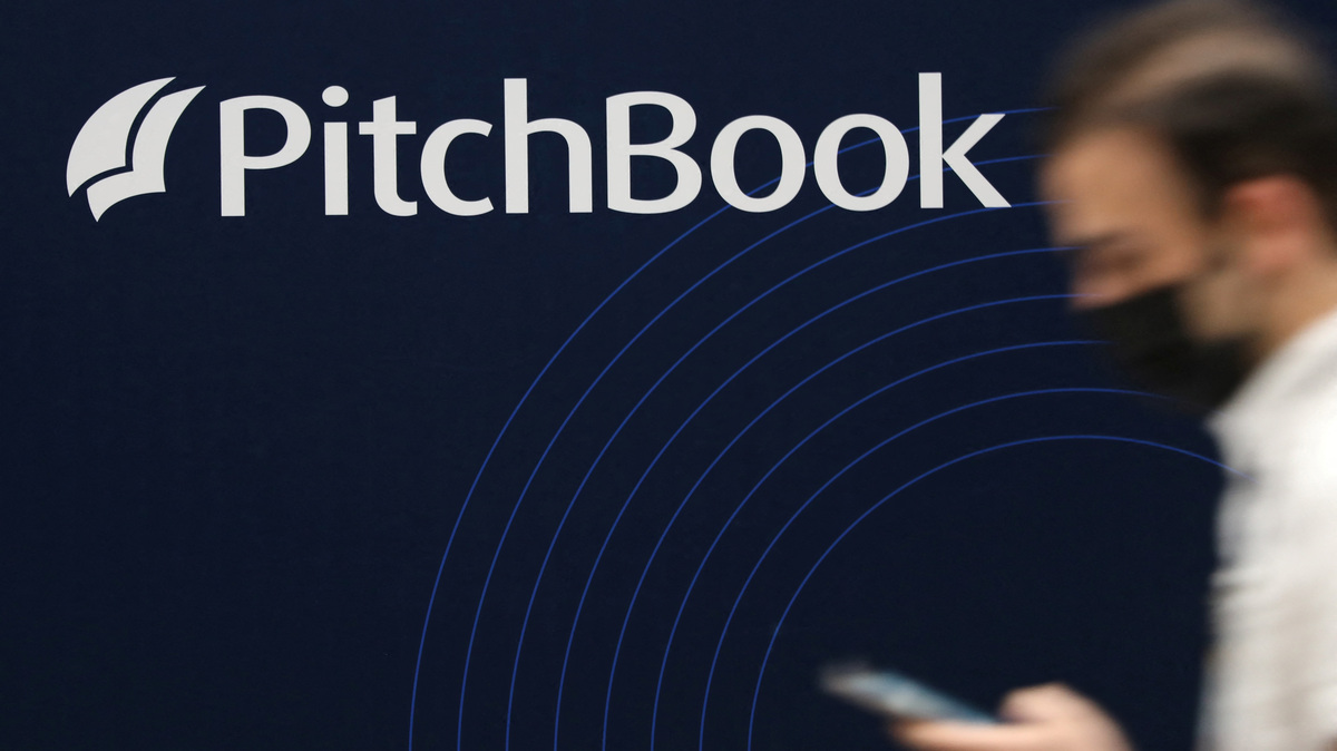The logo of private market financial platform Pitchbook is displayed at the Collision conference in Toronto, Ontario, Canada June 23, 2022. Picture taken June 23, 2022. REUTERS/Chris Helgren