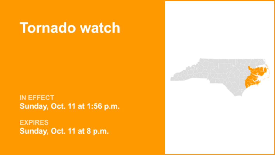 UPDATE: Tornado watch issued for Eastern North Carolina until Sunday evening 