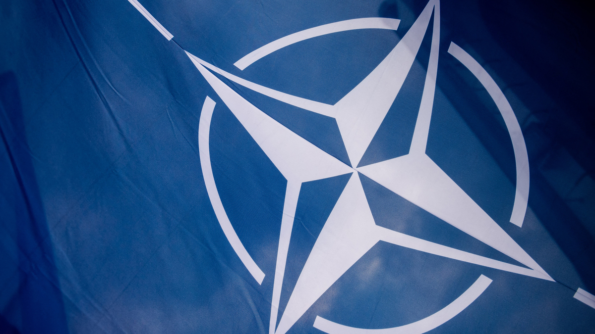 A NATO flag is set up prior to the signing ceremony of the law, ratifying the NATO Protocol on Finland and Sweden's membership, on board the Polish Navy frigate ORP Kosciuszko in Gdynia in July 22, 2022. (Mateusz Slodkowski/AFP/Getty Images/TNS)