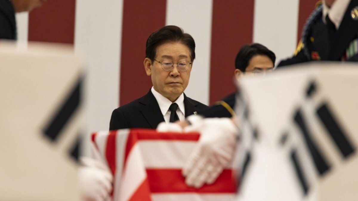 South Korea President Lee Jae Myung attends the ROK and the U.S. repatriation ceremony for Korean remains at Seoul Military Air Base in Seongnam, South Korea, 05 June 2026. The remains of ten South Koreans and the three U.S. soldiers killed in the Korean War were sent back to their homeland. Photo by JEON HEON-KYUN / EPA