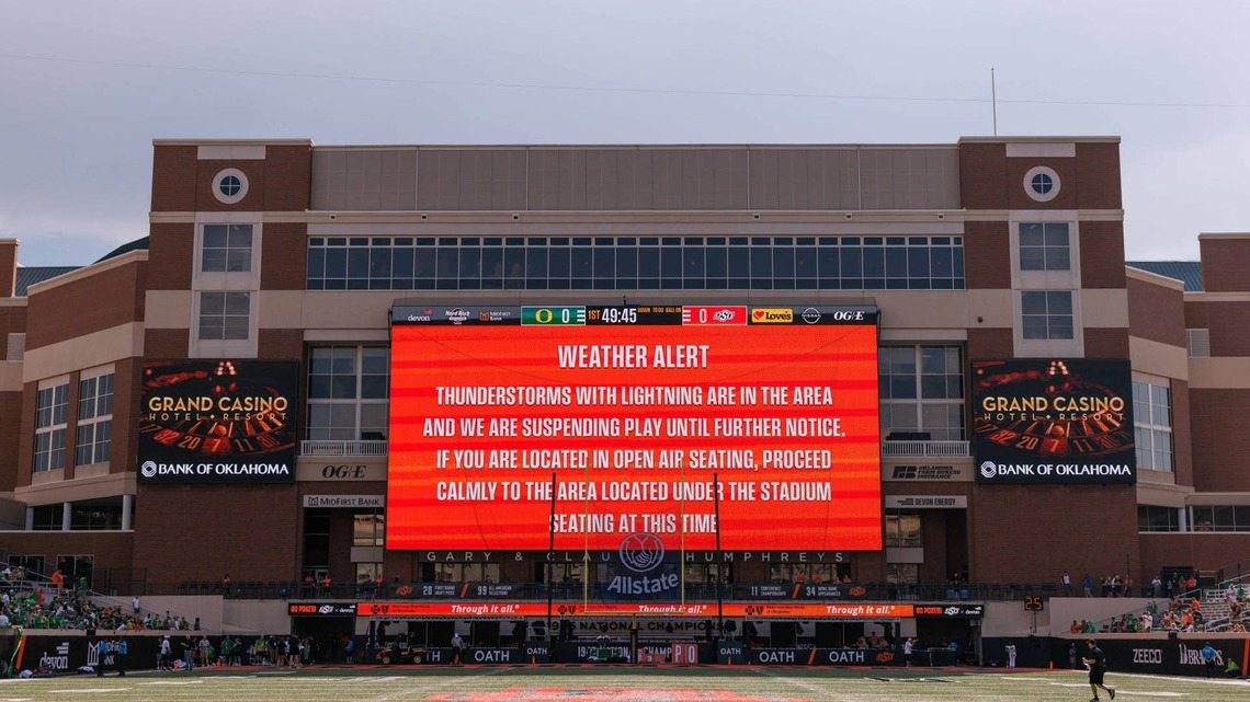 No. 6 Oregon vs. Oklahoma State Suspended Due To Weather 