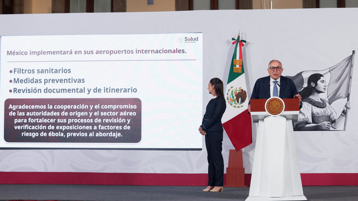 Mexican Health Secretary David Kershenovich addresses the media, alongside Mexico's President Claudia Sheinbaum, to announce Ebola screening measures at airports, urging the public to avoid traveling to the Congo and asking those arriving from that country to undergo a 21-day quarantine, in Mexico City, Mexico, May 26, 2026. REUTERS/Quetzalli Nicte-Ha