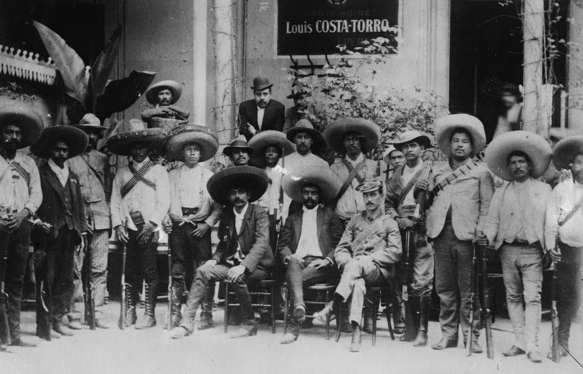  Emiliano Zapata, a primary leader of the Mexican Revolution, is shown with his fellow soldiers in an undated photo. HUM Images/Universal Images Group via Getty Images 