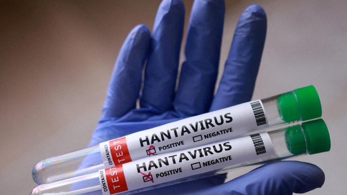 FILE PHOTO: Test tubes labelled "Hantavirus positive" are held in this illustration taken May 7, 2026. REUTERS/Dado Ruvic/Illustration/File Photo