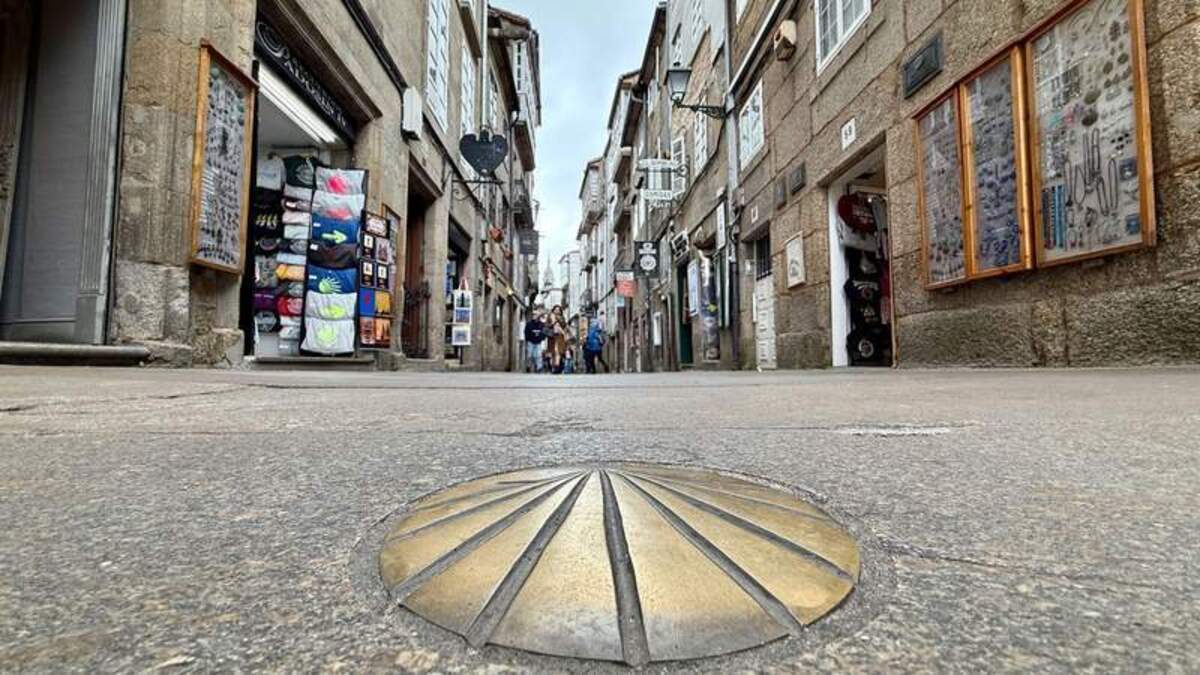  A bronze seashell in the street of Santiago de Compostela, marking the way for the Camino de Santiago pilgrims. Photo credit: Margot Black 