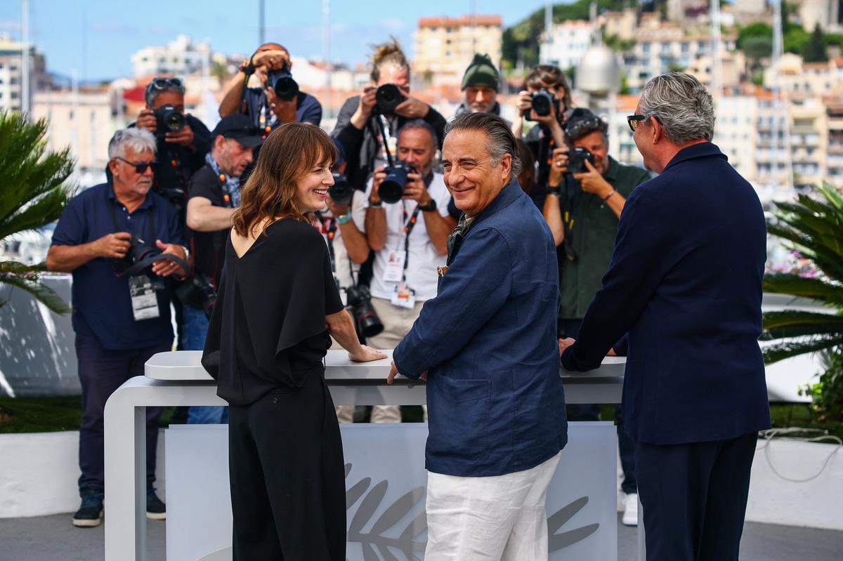 Director Andy Garcia, cast members Rosemarie DeWitt, Danny Hudson pose during a photocall for the film "Diamond" Out of competition at the 79th Cannes Film Festival in Cannes, France, May 20, 2026. REUTERS/Sarah Meyssonnier
