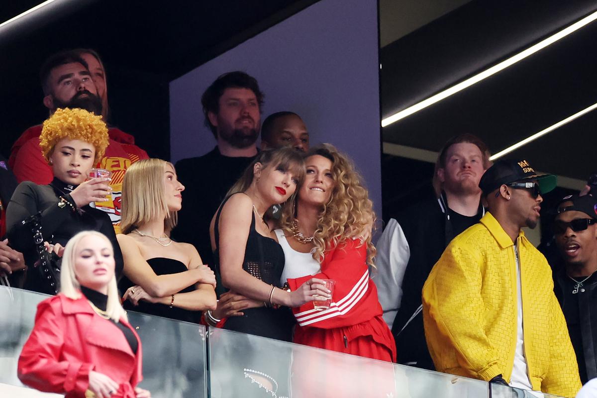  From left: Ice Spice, Ashley Avignone, Taylor Swift and Blake Lively at the San Francisco 49ers v Kansas City Chiefs. 